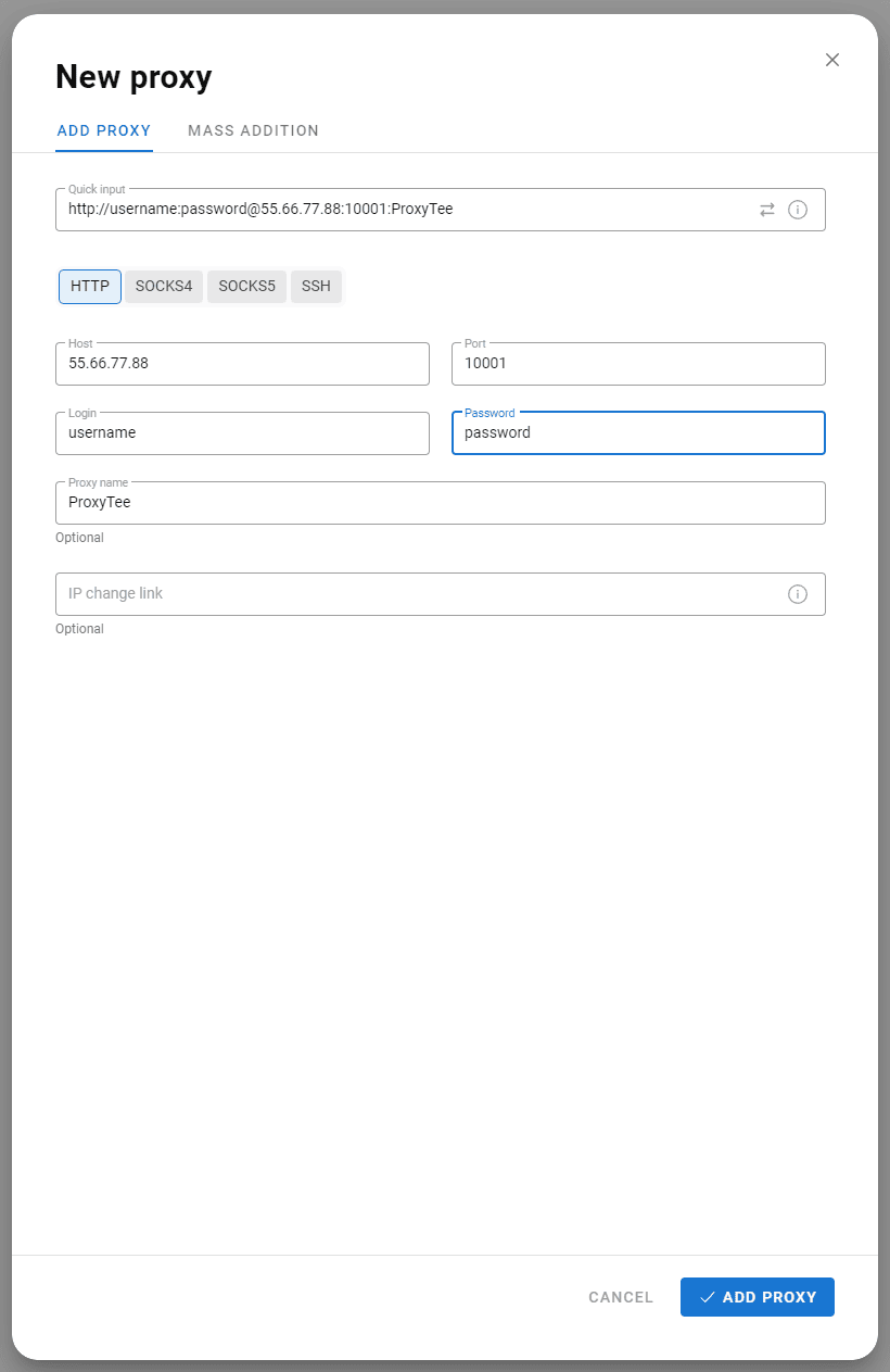 Configuring ProxyTee HTTP and SOCKS5 Proxy Credentials inside Dolphin Anty Profile