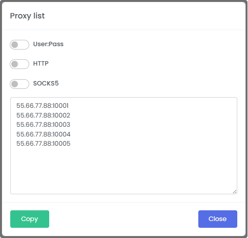Copying HTTP and SOCKS5 Proxy Credentials and Port Endpoints in ProxyTee